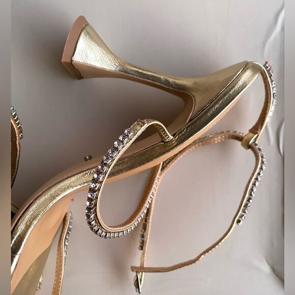 Tony Bianco Shy high heels shoes gold metallic rhinestone strappy Revolve Sz 8 - Picture 6 of 15